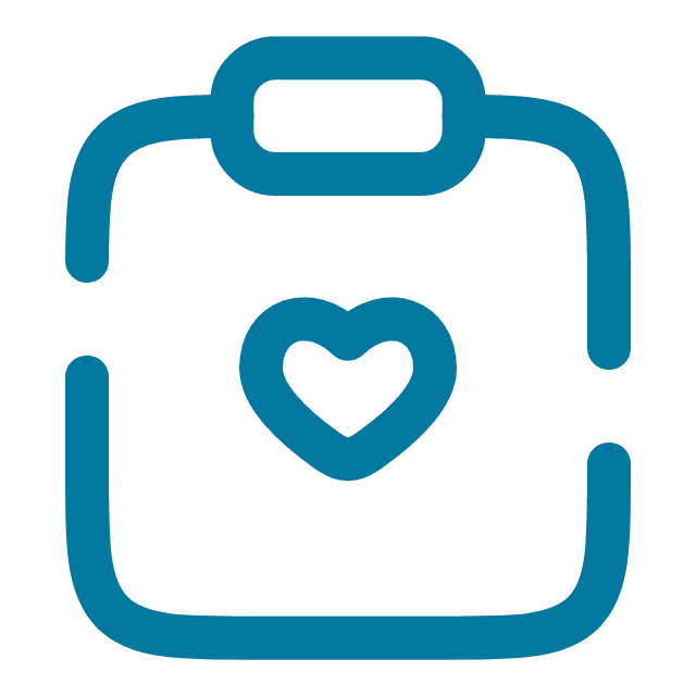 Blue medical bag icon with a heart symbol in the center.